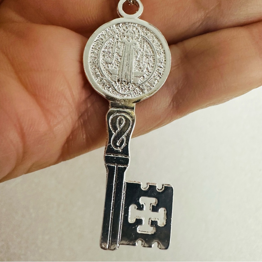 Sterling Silver 925 Saint Benedict Key Open Miracles Solid Catholic Christian - Picture 1 of 12
